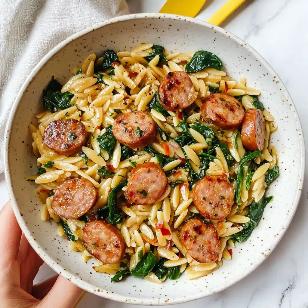 Creamy Spinach and Sausage Orzo Skillet Recipe - Recipe Image