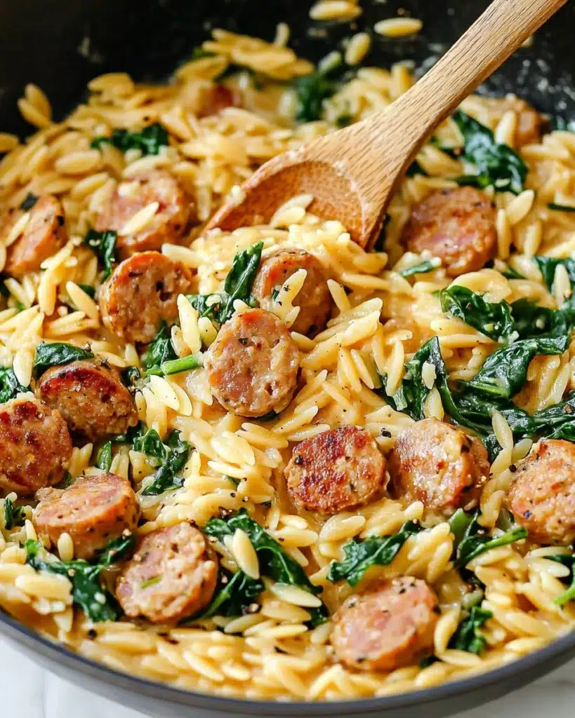 Creamy Spinach and Sausage Orzo Skillet Recipe