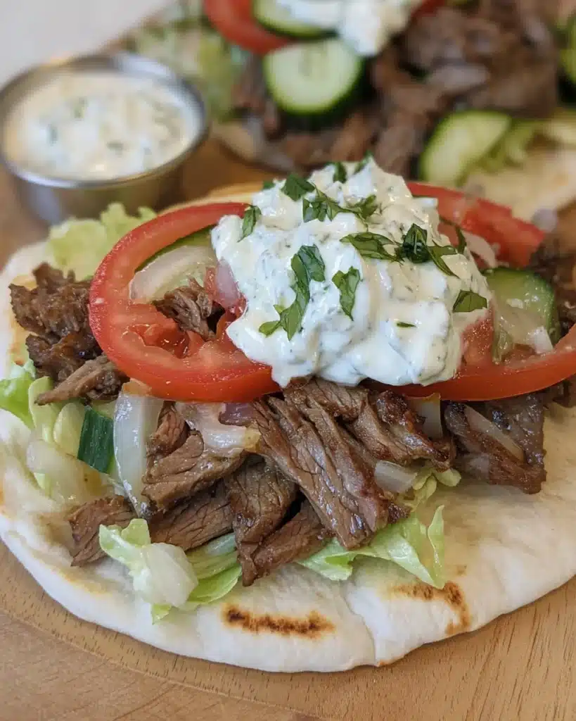 Slow Cooker Beef Gyros with Tzatziki Sauce Recipe