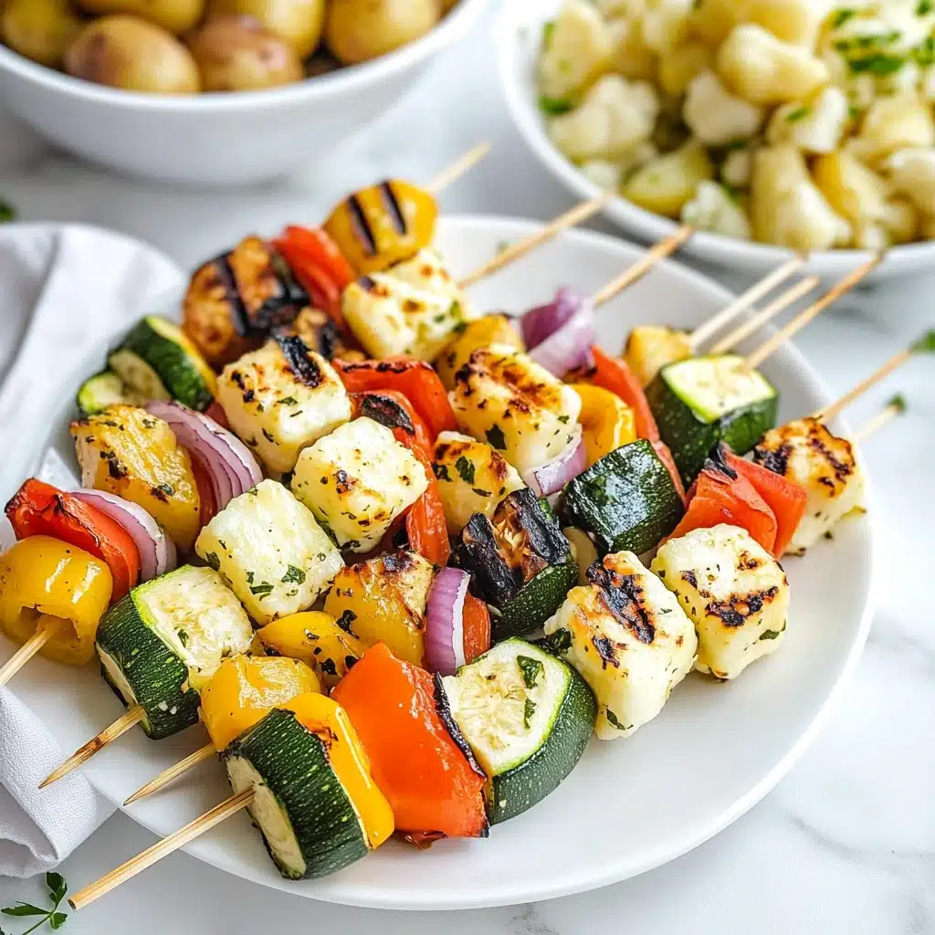 Grilled Halloumi Veggie Kebabs with Greek Flavors Recipe - Recipe Image