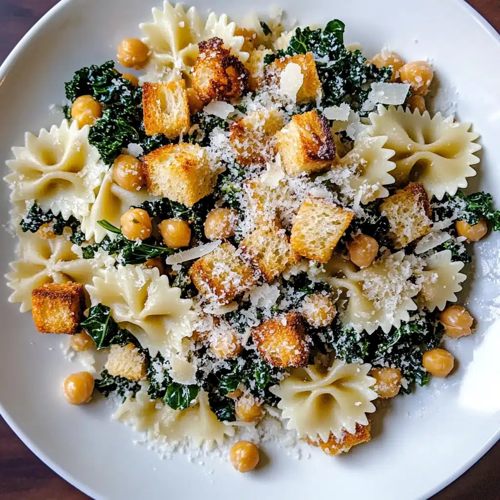 Kale Caesar Pasta Salad with Crispy Chickpeas & Vegan Caesar Dressing Recipe - Recipe Image