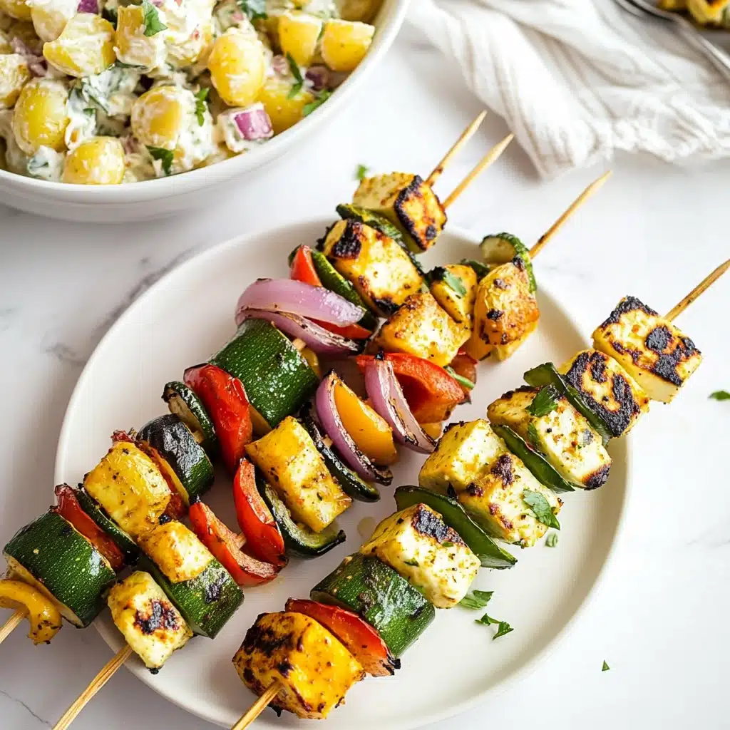 Grilled Halloumi Veggie Kebabs with Greek Flavors Recipe - Recipe Image