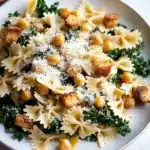 Kale Caesar Pasta Salad with Crispy Chickpeas & Vegan Caesar Dressing Recipe
