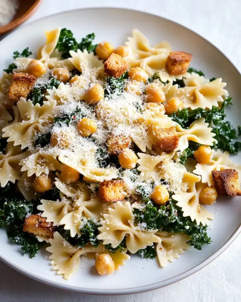 Kale Caesar Pasta Salad with Crispy Chickpeas & Vegan Caesar Dressing Recipe