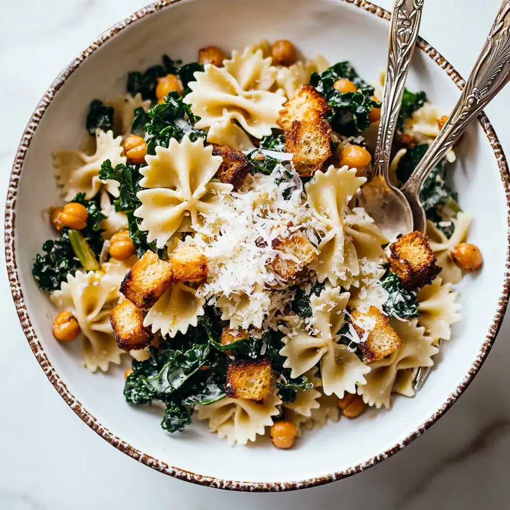 Kale Caesar Pasta Salad with Crispy Chickpeas & Vegan Caesar Dressing Recipe - Recipe Image