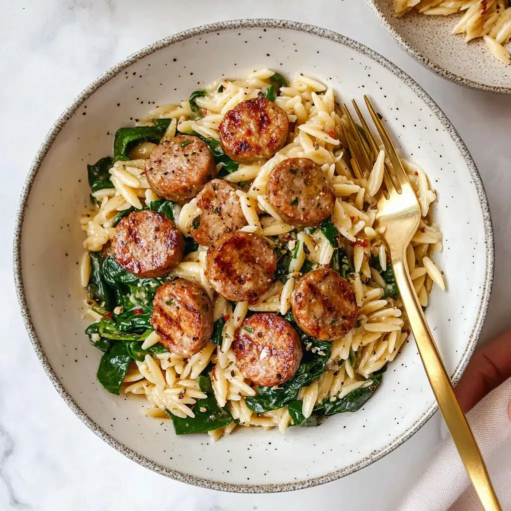 Creamy Spinach and Sausage Orzo Skillet Recipe - Recipe Image