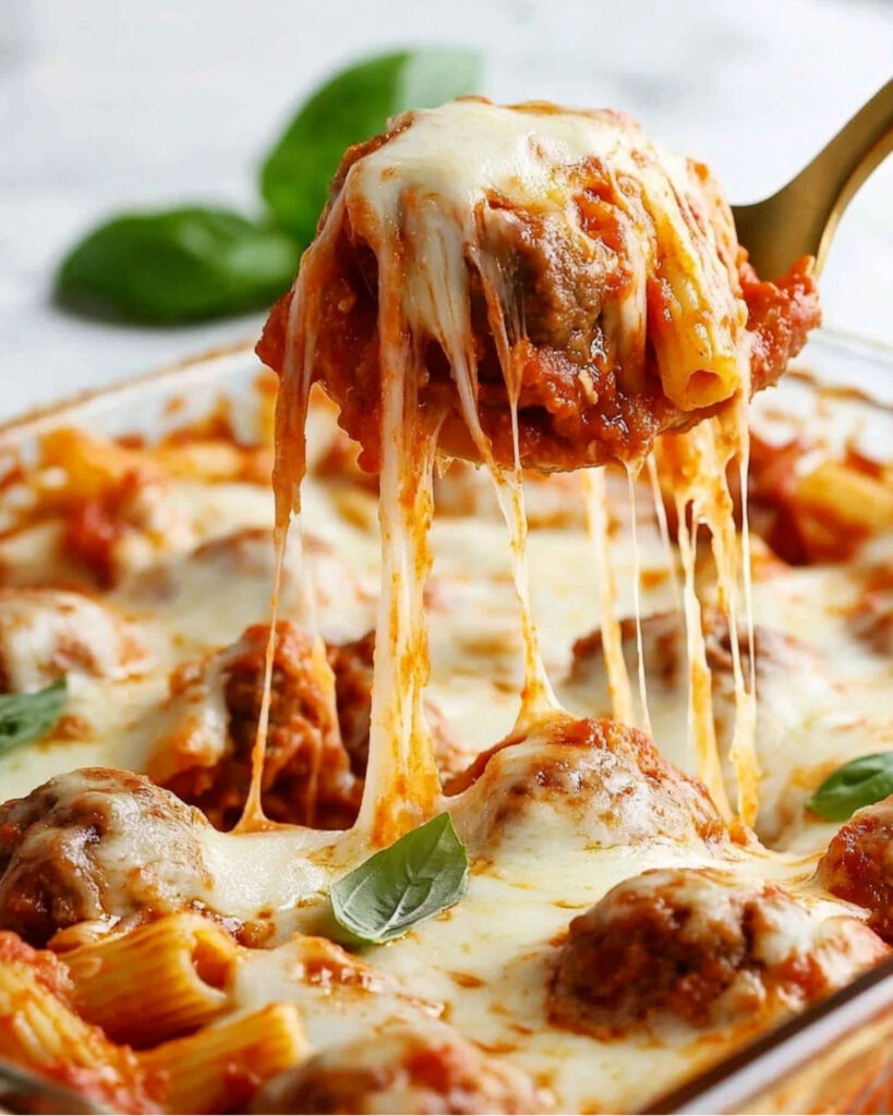 Dump and Bake Meatball Pasta Casserole Recipe