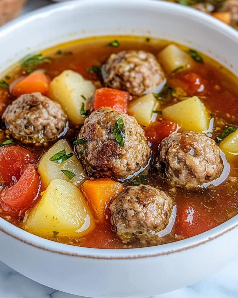 Hearty Root Vegetable + Meatball Soup Recipe
