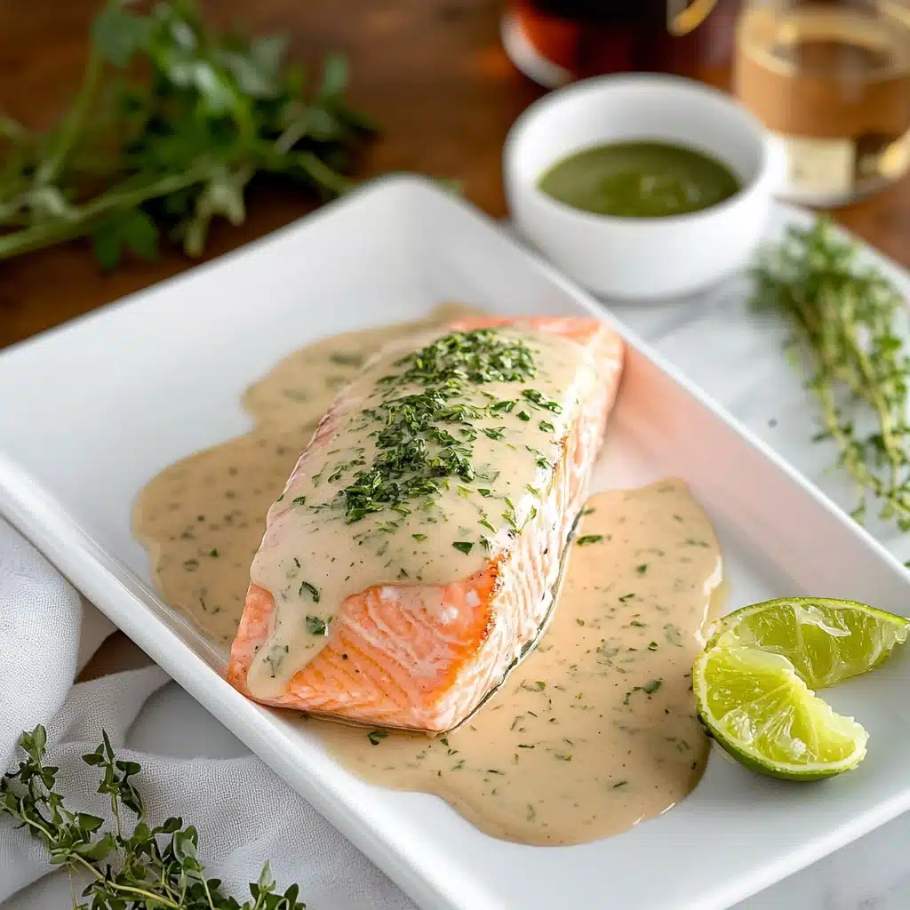 Salmon Poached in Coconut Milk with Lime Cilantro Drizzle Recipe - Recipe Image