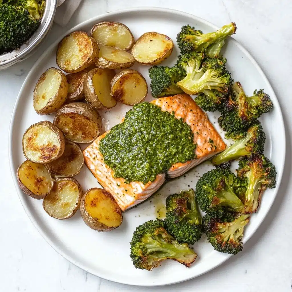 Sheet Pan Pesto Salmon with Potatoes and Broccoli Recipe - Recipe Image