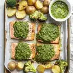 Sheet Pan Pesto Salmon with Potatoes and Broccoli Recipe