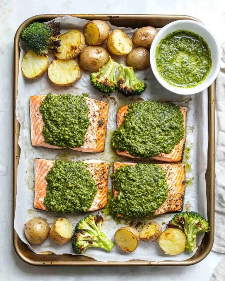 Sheet Pan Pesto Salmon with Potatoes and Broccoli Recipe