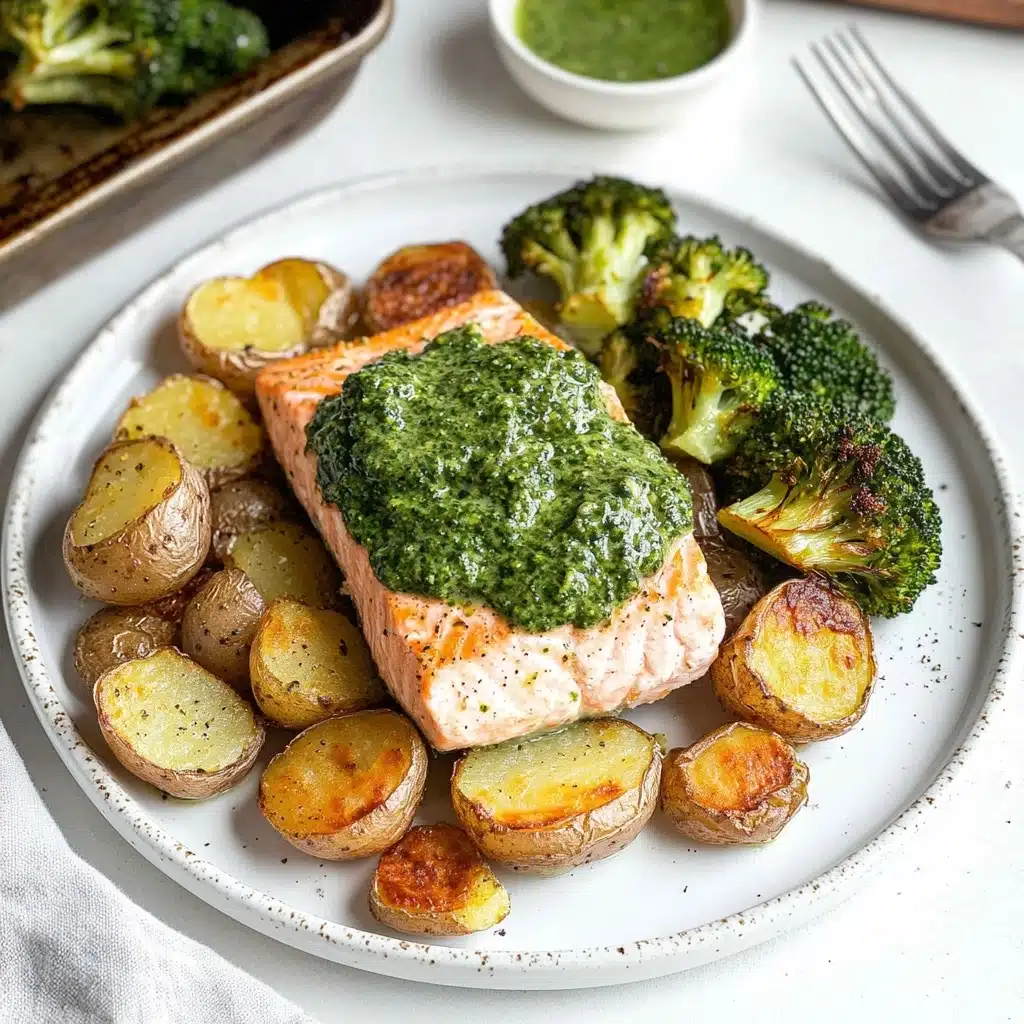 Sheet Pan Pesto Salmon with Potatoes and Broccoli Recipe - Recipe Image