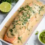 Salmon Poached in Coconut Milk with Lime Cilantro Drizzle Recipe