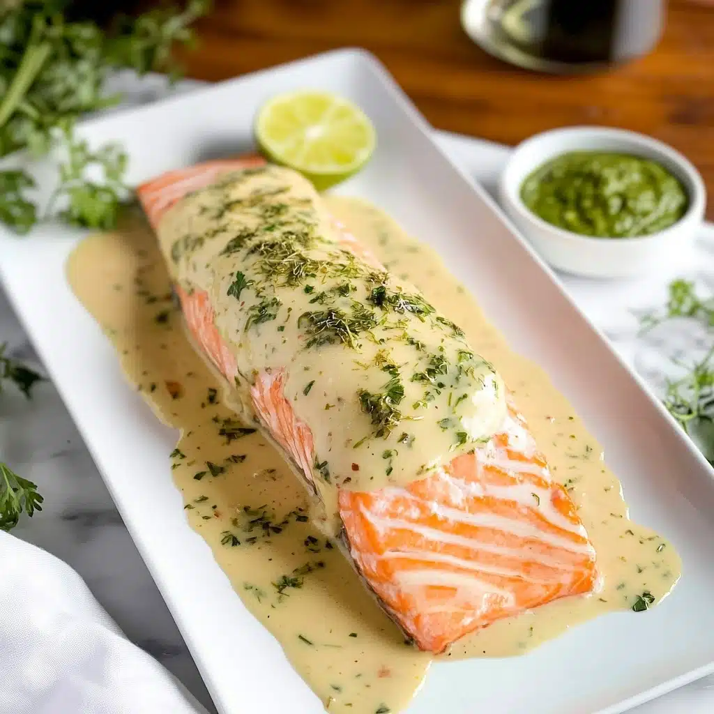 Salmon Poached in Coconut Milk with Lime Cilantro Drizzle Recipe - Recipe Image
