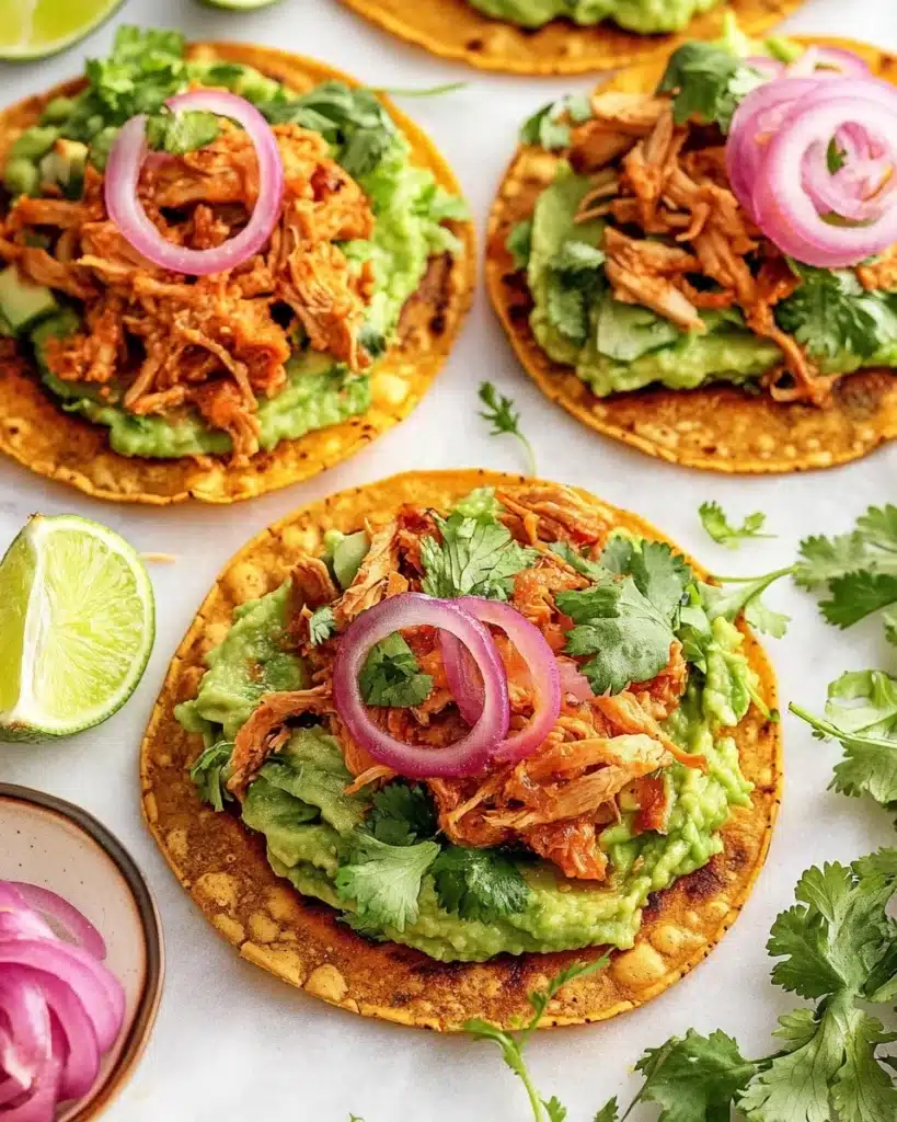 Easy Rotisserie Chicken Tostadas with Quick Pickled Onions Recipe