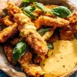 Pretzel Chicken Fingers with Honey Mustard Cheese Sauce. Recipe