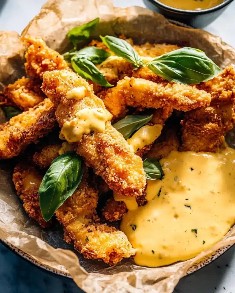 Pretzel Chicken Fingers with Honey Mustard Cheese Sauce. Recipe