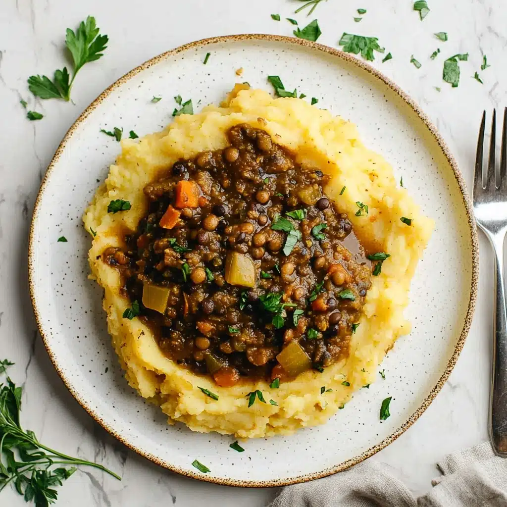 Lentil Mushroom Stew over Mashed Potatoes Recipe - Recipe Image