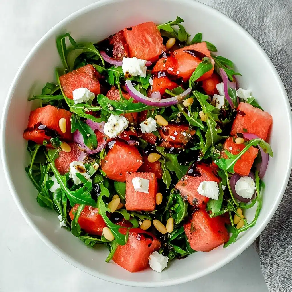Arugula and Watermelon Salad with Red Onion, Feta and Pine Nuts Recipe - Recipe Image