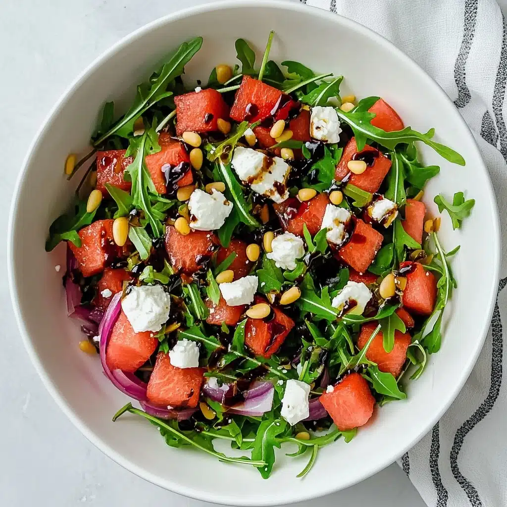 Arugula and Watermelon Salad with Red Onion, Feta and Pine Nuts Recipe - Recipe Image