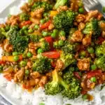 Teriyaki Ground Turkey with Broccoli, Peas, and Rice Recipe