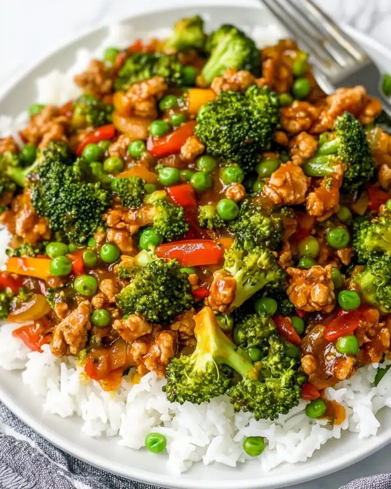 Teriyaki Ground Turkey with Broccoli, Peas, and Rice Recipe