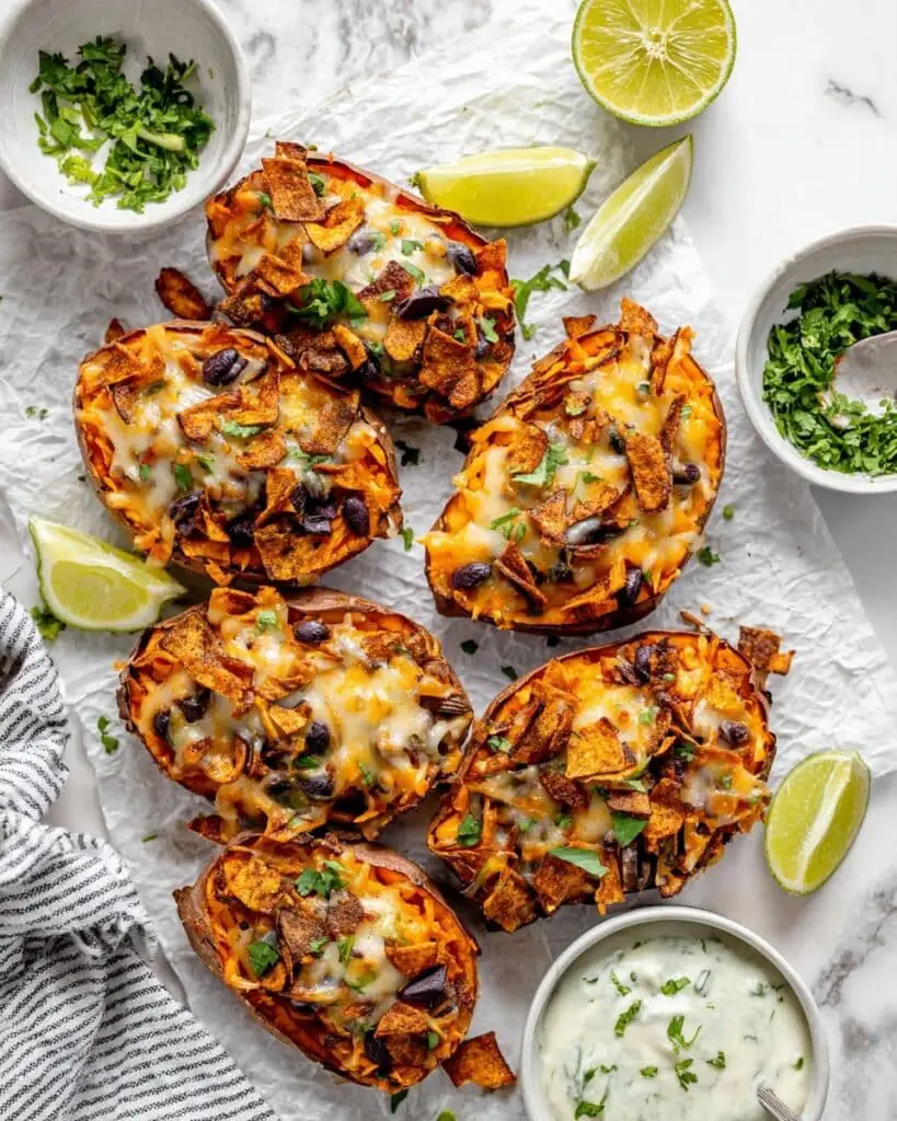 Loaded Vegan Sweet Potato Skins with Black Beans and Coconut Bacon Recipe