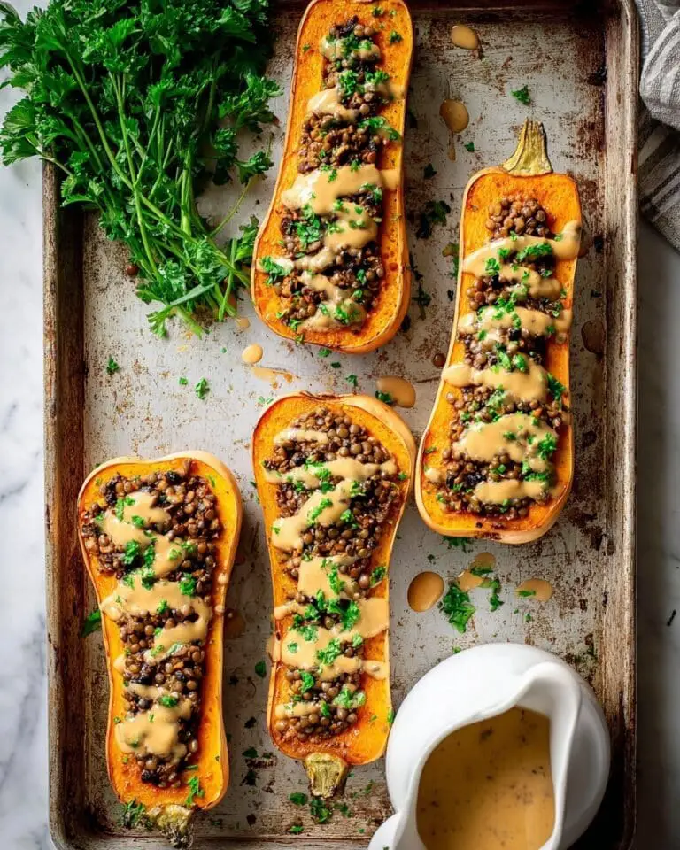 Creamy Lentil Stuffed Butternut Squash Recipe