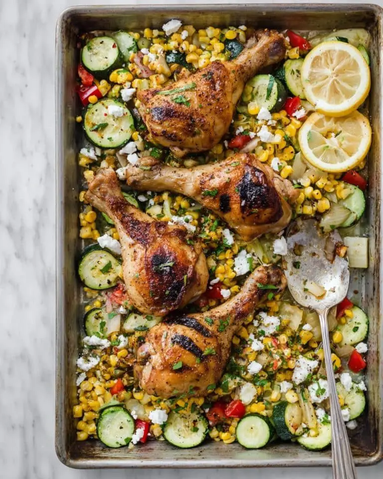 Sheet Pan Chicken Drumsticks with Zucchini, Corn, and Feta Recipe