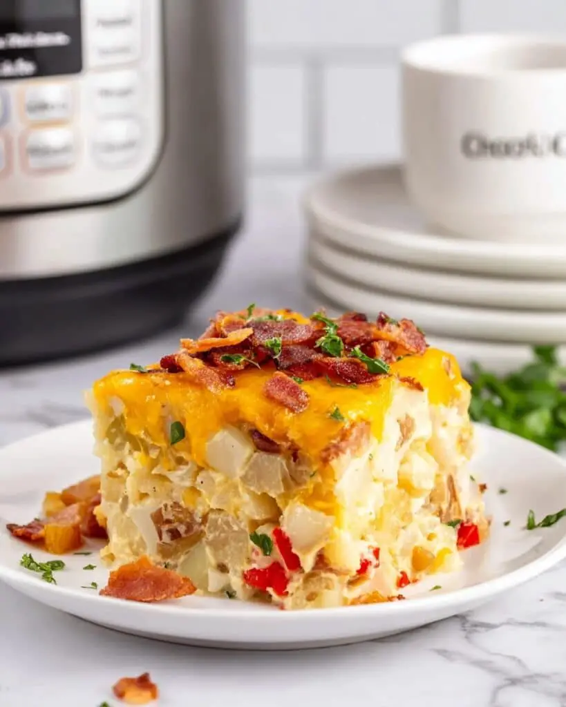 Crockpot Breakfast Casserole with Sausage, Bacon, and Cheddar Recipe