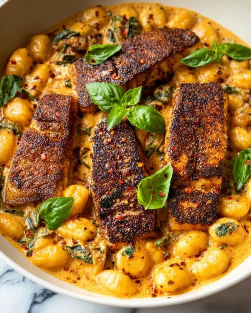 Salmon and Gnocchi with Sun-Dried Tomato Cream Sauce Recipe