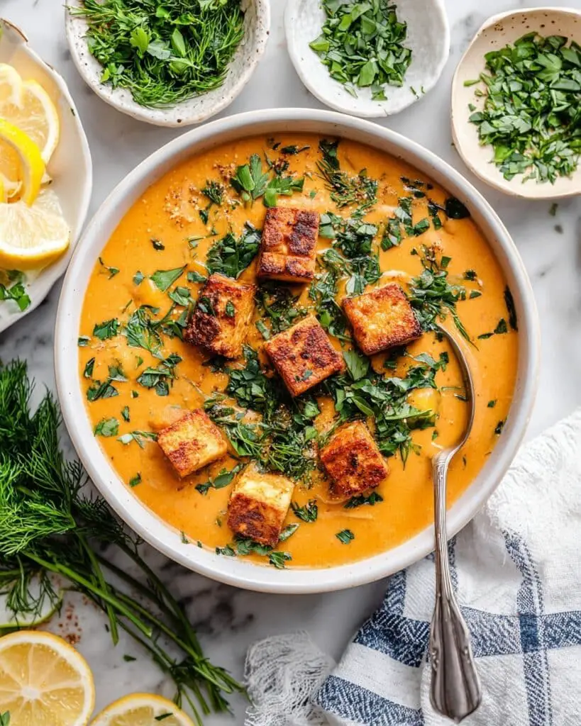 Red Lentil Soup with Fresh Herbs and Spicy Tomato Flavor Recipe