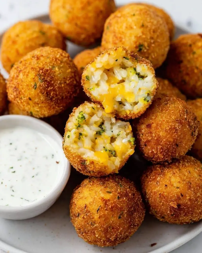 Fried Rice Balls with Cheddar, Broccoli, and Crispy Breading Recipe