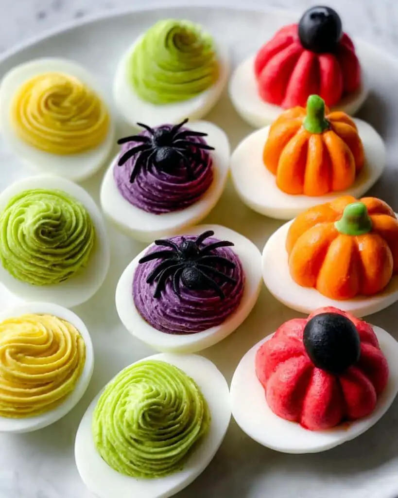 Spooky Halloween Deviled Eggs with Colorful Flavors and Festive Toppings Recipe