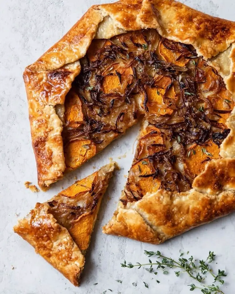 Butternut Squash Galette with Caramelized Onions and Parmesan Recipe