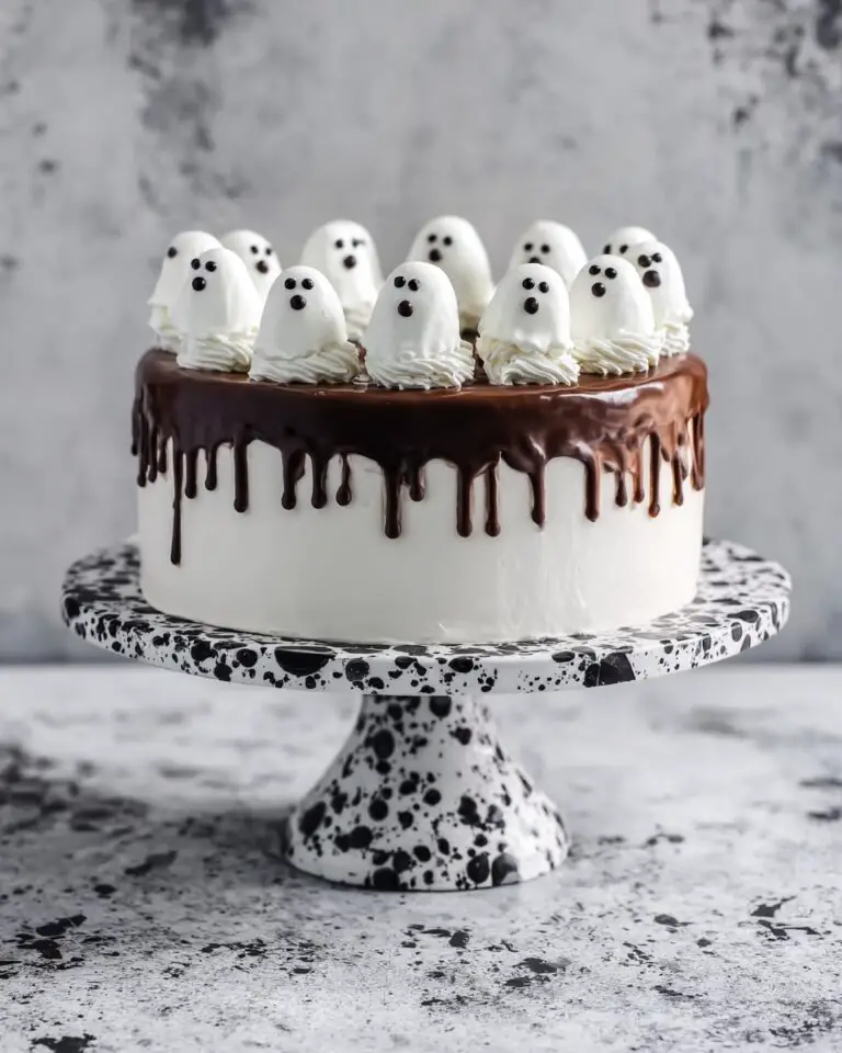 Ghost Cake with Meringue Ghosts and Chocolate Ganache Recipe