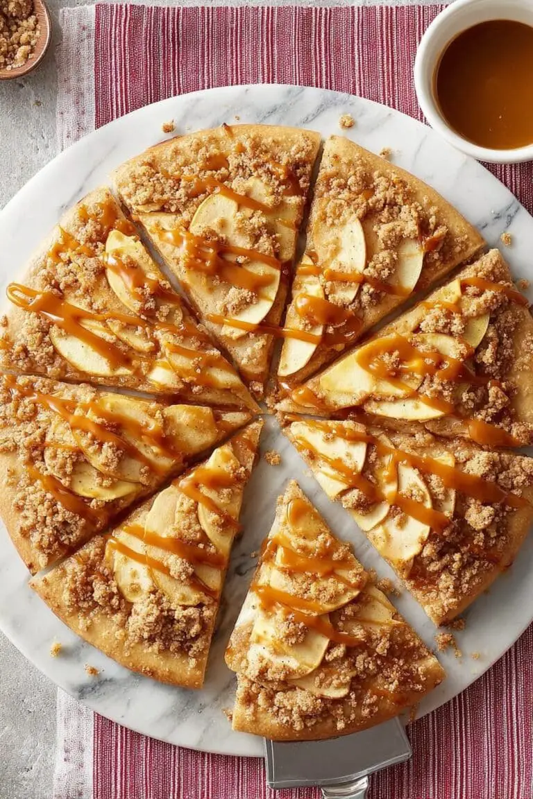 Apple Pizza with Cinnamon Apples, Cream Cheese Topping, and Streusel Recipe