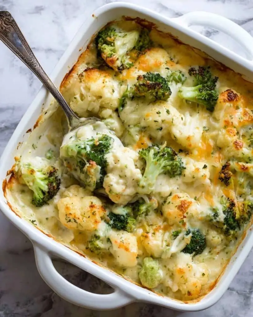 Cauliflower Broccoli Bake with Cheddar and Mozzarella Cheese Sauce Recipe