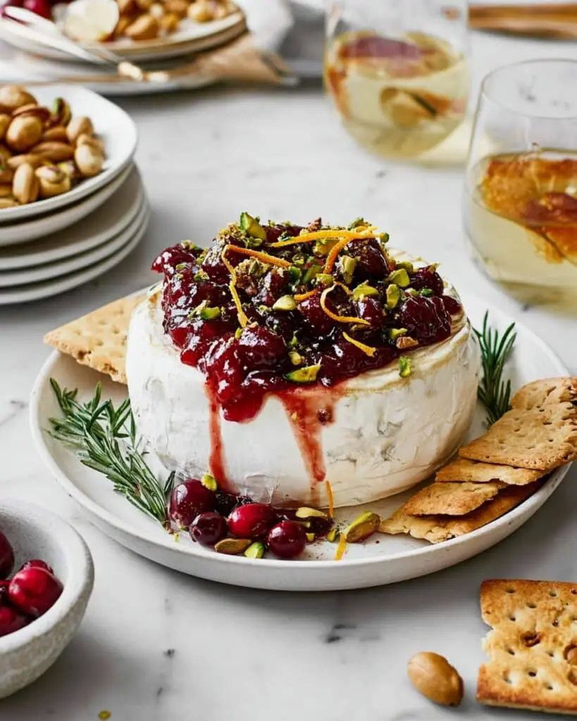 Baked Brie with Cranberry Sauce and Pistachios Recipe