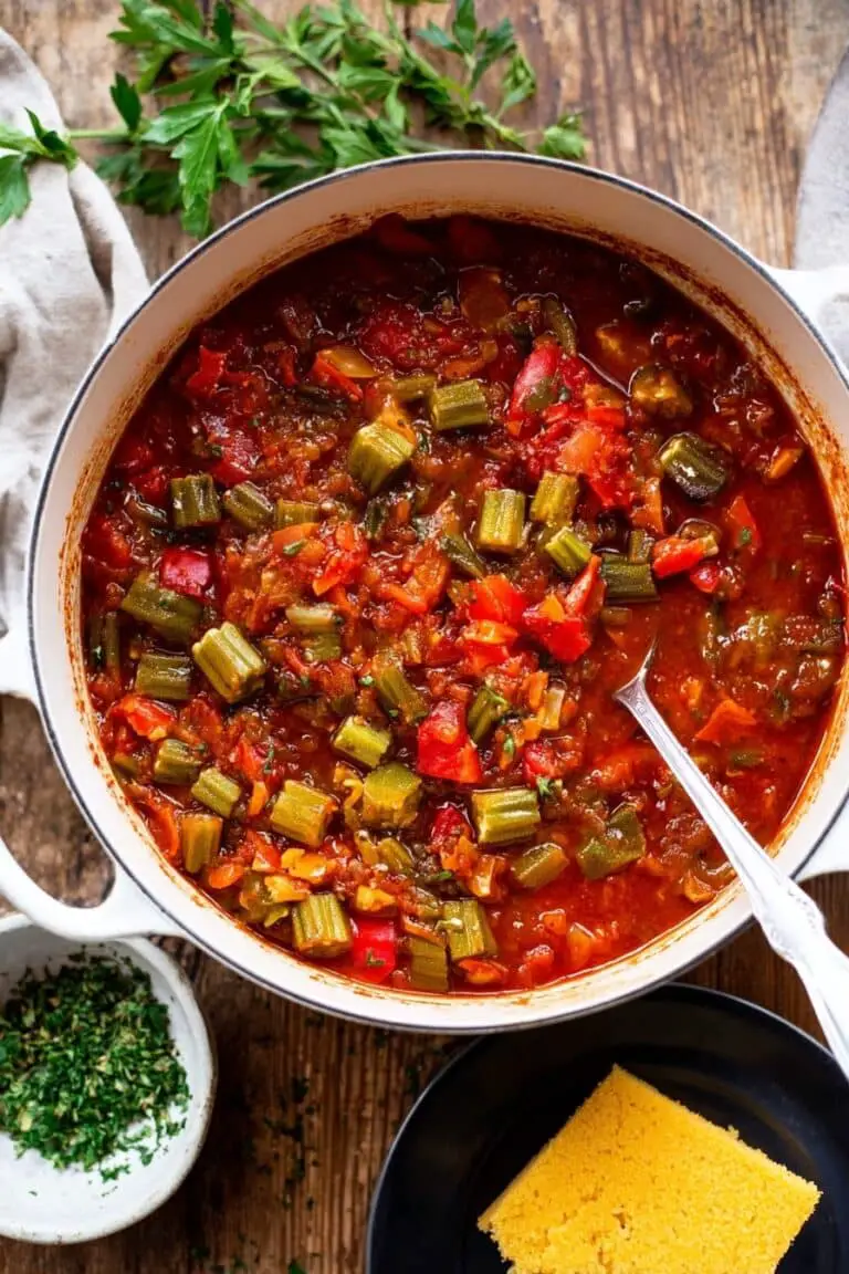 Stewed Okra and Tomatoes with Bacon and Herbs Recipe