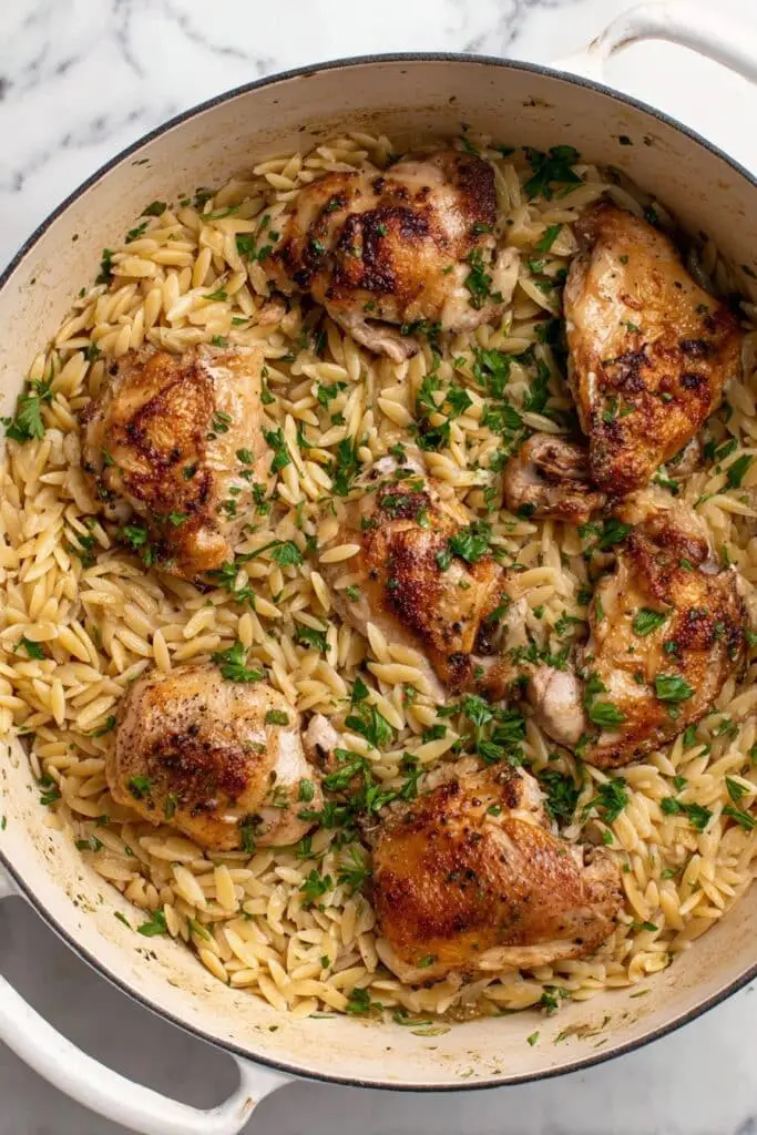 One Pot Garlic Butter Chicken and Orzo Recipe