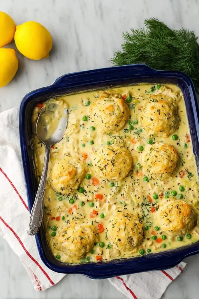Turkey and Biscuits Casserole with Lemon and Dill Recipe