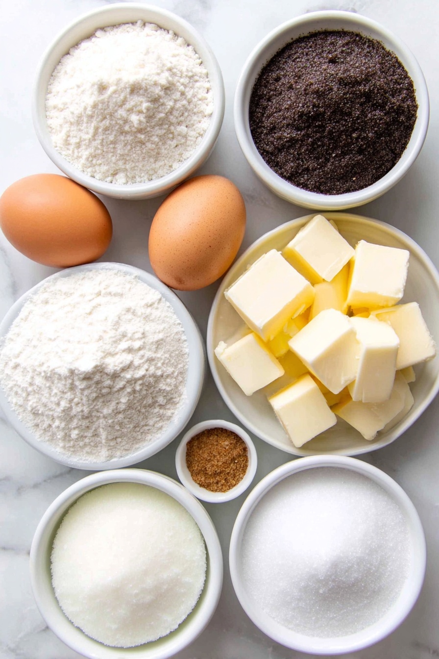 Flat lay of a small white ceramic bowl of gluten free flour, a small white ceramic bowl of dark brown sugar, a small white ceramic bowl of powdered sugar, two whole brown eggs with clean shells, a few small chunks of unsalted butter, a small white ceramic bowl of coconut oil solid pieces, a small white ceramic bowl of maple syrup, a small white ceramic bowl of vanilla extract, a small white ceramic bowl of ground cinnamon powder, a small white ceramic bowl of kosher salt, and a small white ceramic bowl of almond milk placed on a clean white marble surface, soft natural light, photo taken with an iPhone, professional food photography style, fresh ingredients, white ceramic bowls, no bottles, no duplicates, no utensils, no packaging --ar 2:3 --v 7 --p m7354615311229779997 - Brown Sugar Pop-Tart Cookies, Brown Sugar Cookie Recipe, Cinnamon Swirl Cookies, Easy Breakfast Cookies, Homemade Pop-Tart Cookies