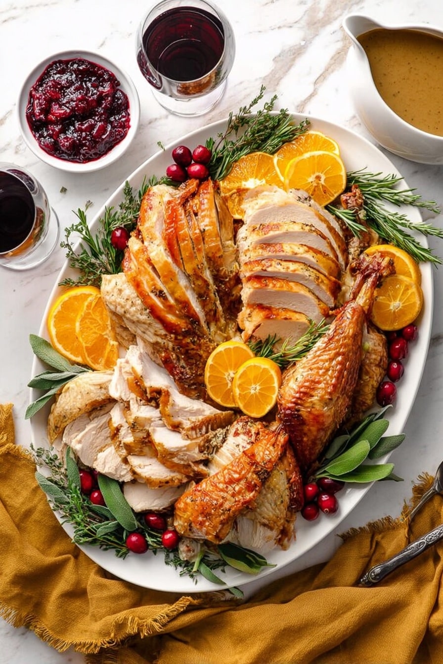 A whole roasted chicken with dark golden-brown and slightly charred skin is placed on a black metal rack inside a shiny white roasting pan with handles on each side. The chicken is centered with legs extended out, showing a textured, crisp surface with some uneven browning. The pan sits on a white marbled surface, giving a clean and bright background to the rich, roasted colors of the chicken. photo taken with an iphone --ar 2:3 --v 7 - Juicy Dry Brine Turkey, dry brine turkey recipe, crispy skin turkey, flavorful holiday turkey, tender roasted turkey