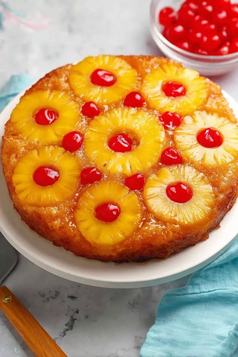 Pineapple Upside Down Cake with Cherry Topping Recipe