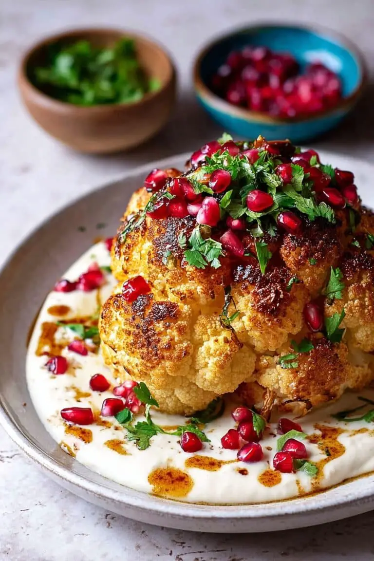 Whole Roasted Cauliflower with Pomegranate and Feta Recipe