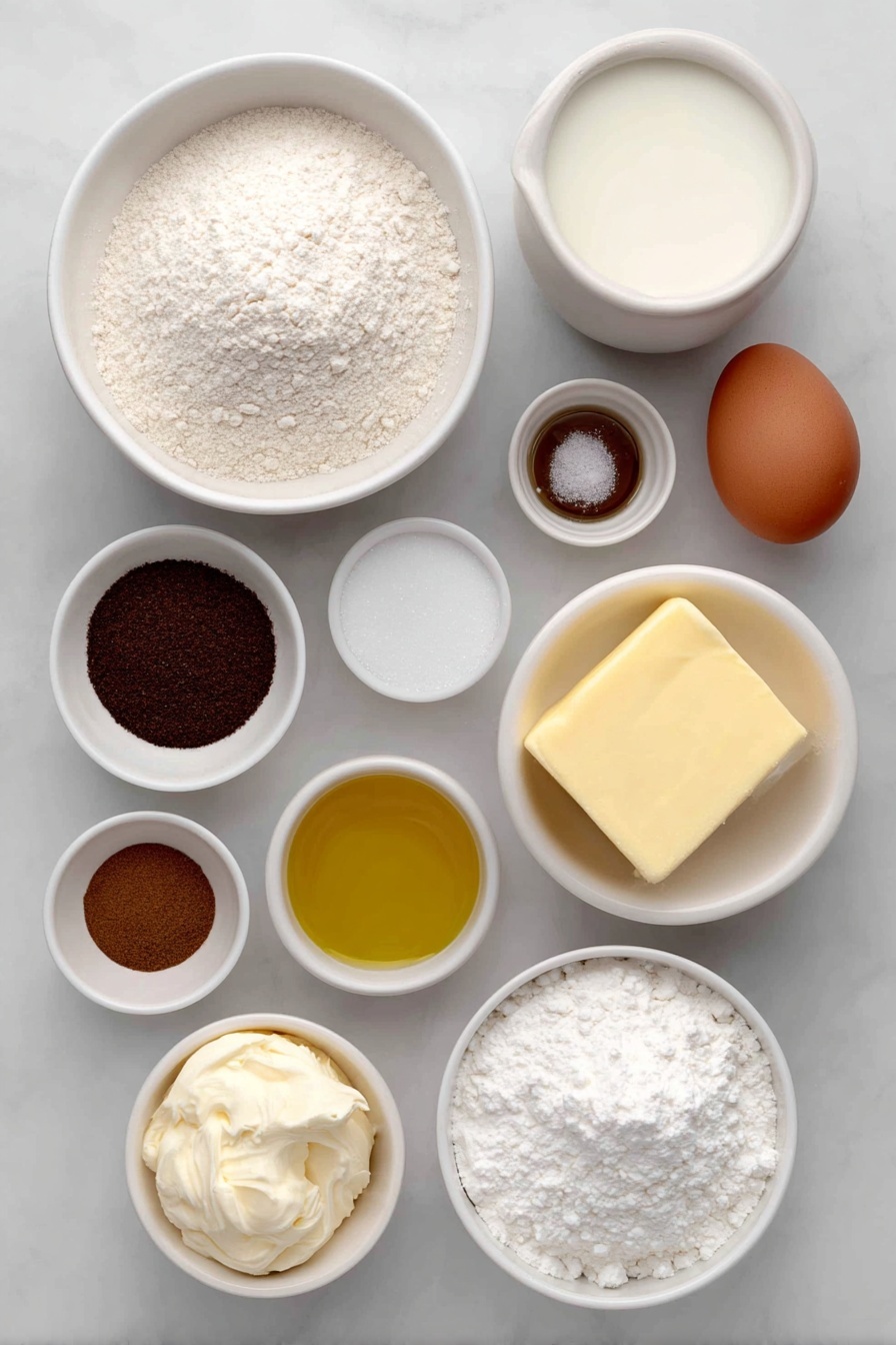 Flat lay of a small white ceramic bowl of warm whole milk, a small white ceramic bowl of granulated sugar, a small white ceramic bowl of melted salted butter, one whole large brown egg, one whole large brown egg yolk, a white ceramic bowl filled with bread flour, a small white ceramic bowl of kosher salt, a small white ceramic bowl of extra-virgin olive oil, a small white ceramic bowl of softened salted butter for filling, a small white ceramic bowl of packed dark brown sugar, a small white ceramic bowl of ground cinnamon, a small white ceramic bowl of softened cream cheese, a small white ceramic bowl of powdered sugar, a small white ceramic bowl of softened salted butter for frosting, and a small white ceramic bowl of vanilla extract placed on a clean white marble surface, soft natural light, photo taken with an iPhone, professional food photography style, fresh ingredients, white ceramic bowls, no bottles, no duplicates, no utensils, no packaging --ar 2:3 --v 7 --p m7354615311229779997 - Ultimate Fluffy Cinnamon Rolls, easy cinnamon roll recipe, homemade cinnamon rolls, soft cinnamon rolls with cream cheese frosting, best cinnamon rolls