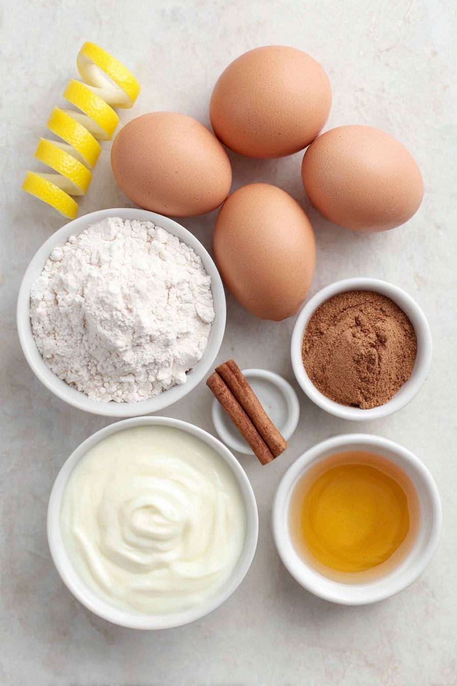 Flat lay of six extra-large whole eggs with clean shells, a small white ceramic bowl of thick condensed milk, a small white ceramic bowl of whole milk, a fresh yellow lemon peel spiral, a single cinnamon stick, a small white ceramic bowl with a pinch of ground nutmeg, a small white ceramic bowl of clear vanilla extract, and a small white ceramic bowl filled with golden aged rum, all perfectly arranged symmetrically and balanced, placed on a clean white marble surface, soft natural light, photo taken with an iPhone, professional food photography style, fresh ingredients, white ceramic bowls, no bottles, no duplicates, no utensils, no packaging --ar 2:3 --v 7 --p m7354615311229779997 - Venezuelan Ponche Crema Eggnog, Venezuelan Eggnog, Holiday Eggnog Recipe, Traditional Venezuelan Drink, Festive Creamy Eggnog