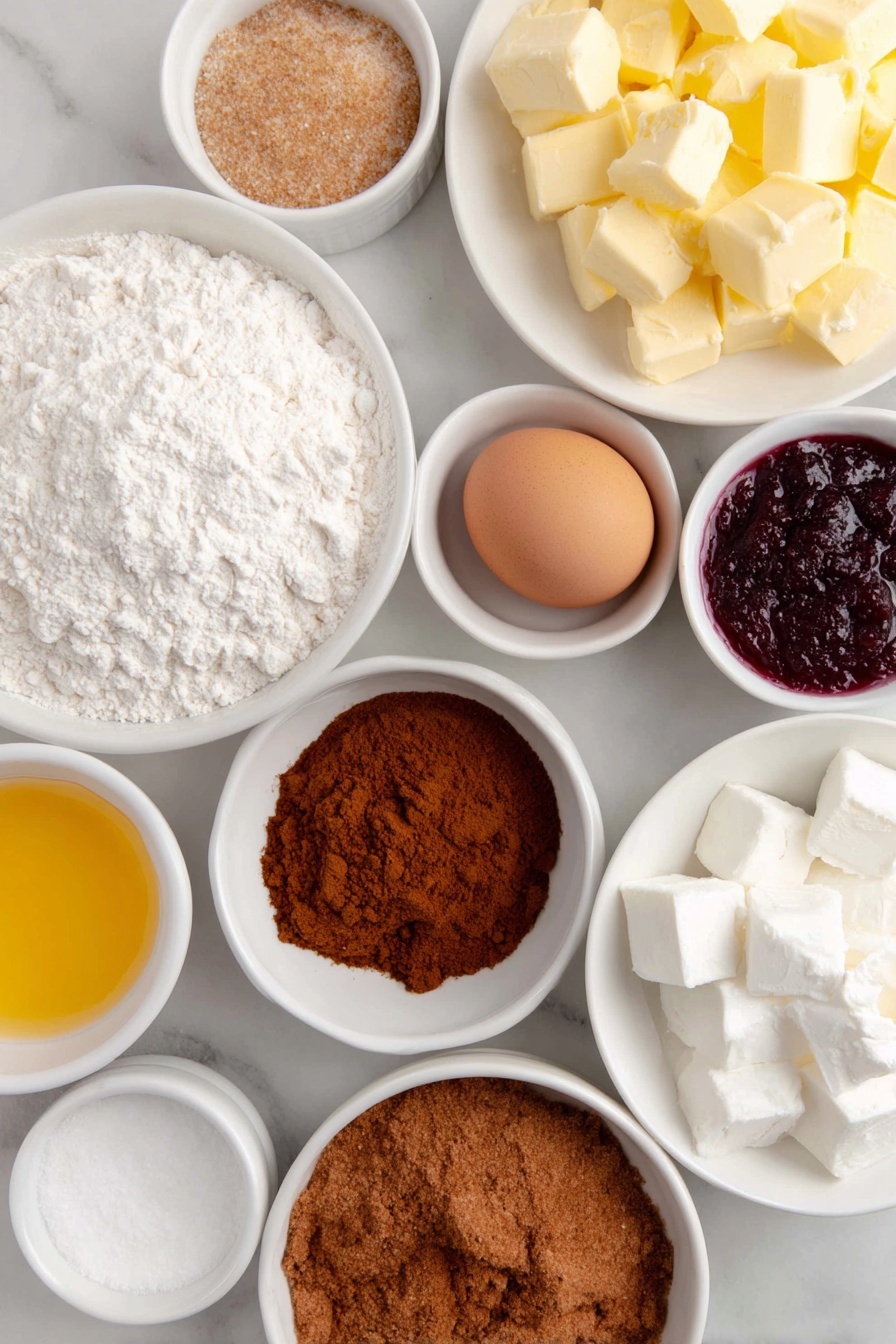Flat lay of a small mound of gluten free plain flour, a sprinkling of xanthan gum and bicarbonate of soda in separate small white ceramic bowls, a heap of ground ginger and ground cinnamon side by side in white bowls, cold chopped butter cubes arranged neatly on a white ceramic plate, a small white bowl filled with light brown sugar, a small white bowl containing golden syrup, one whole uncracked brown egg, a small white bowl of royal icing sugar, a small white bowl with cold water, and several small white bowls each holding different vibrant color gels, all placed on a clean white marble surface, soft natural light, photo taken with an iPhone, professional food photography style, fresh ingredients, white ceramic bowls, no bottles, no duplicates, no utensils, no packaging --ar 2:3 --v 7 --p m7354615311229779997 - Gluten Free Gingerbread Men, gluten free holiday cookies, dairy free gingerbread cookies, spiced gingerbread men recipe, festive gluten free treats